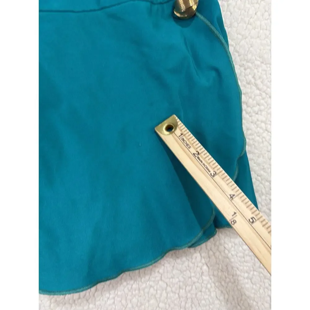 Vintage‎ Christina One Piece Swimsuit Modest Swim Dress Wrap Teal Gold Button 10